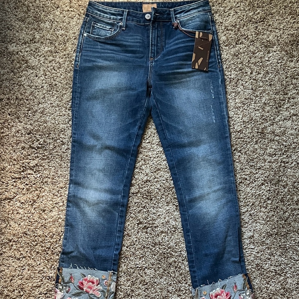 Driftwood Colette Denim Jeans with Floral Cuffs